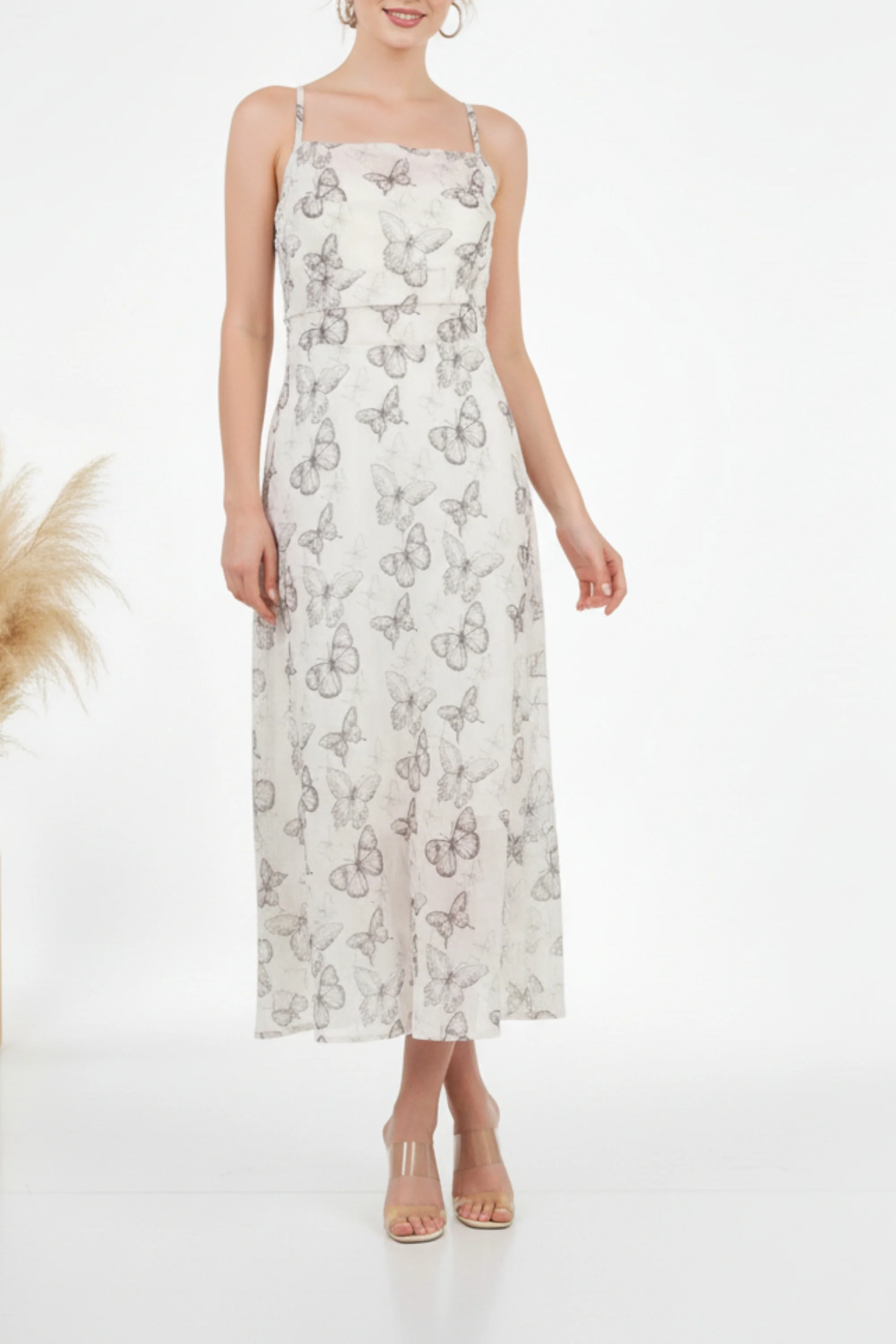 Butterfly Strappy Midi Dress