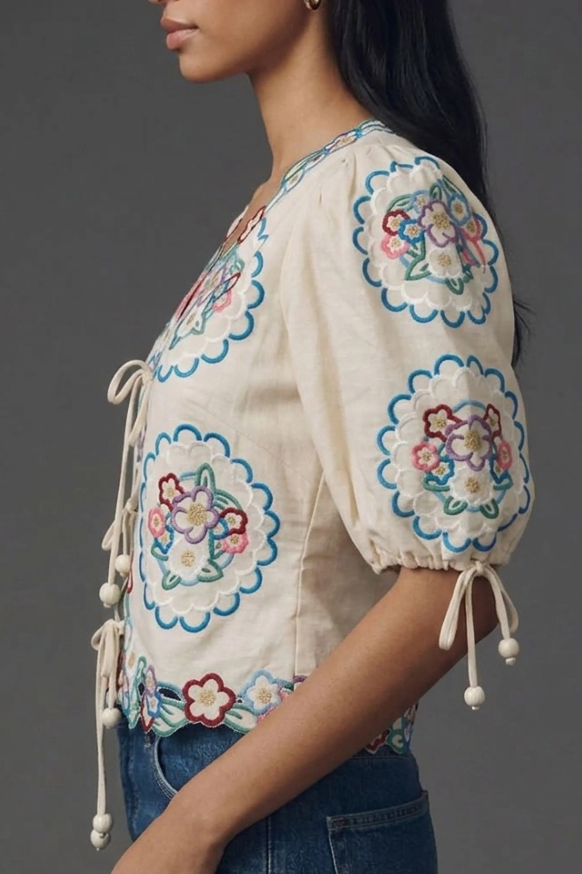 Ivory Boho Bloom Tie-Up Top